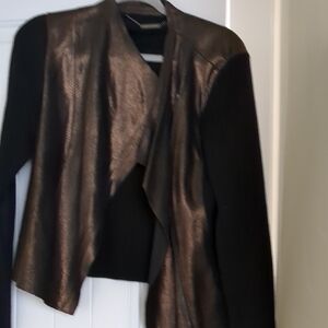Elie Tarahi Metallic Bronze and Black Jacket,  Leather and wool